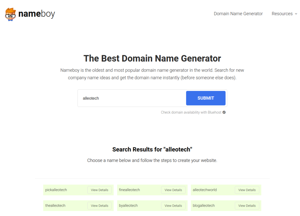 Domain generator. Startup name Generator. Company name Generator.